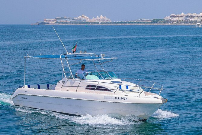 33Ft Private Yacht Rental On New Year's Eve 2025 - Dubai Harbour stop (30 minutes): skyline over water from Dubai Marina