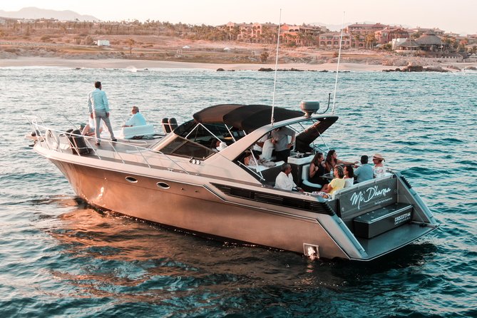 3Hr Private Yacht Cruise in Cabo As if you were aboard your own Private Yacht.Al - Open-bar, tapas-style snacks, and the onboard rhythm
