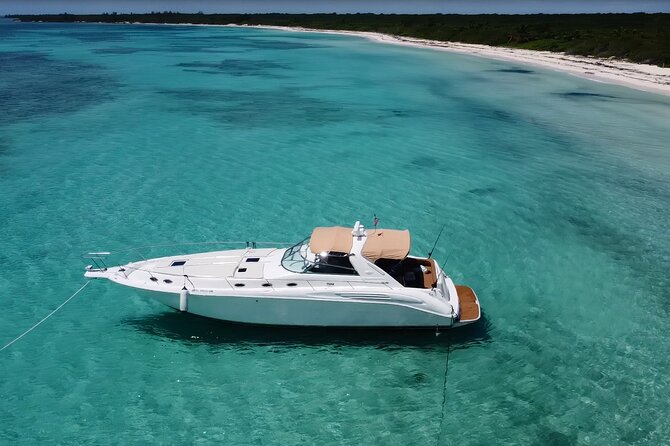 4 hours - Private 48ft Yacht all inclusive in Tulum and Playa del Carmen - Price and Logistics: $1,299 per Group, Plus Dock Fees and Optional Pickup