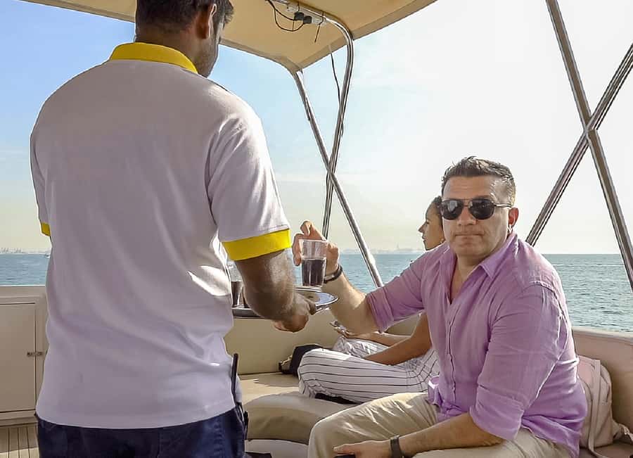 Burj Al Arab: 2-Hour Yacht Tour with BBQ Dinner - Deck comfort: air-conditioned inside versus open-air photos outside