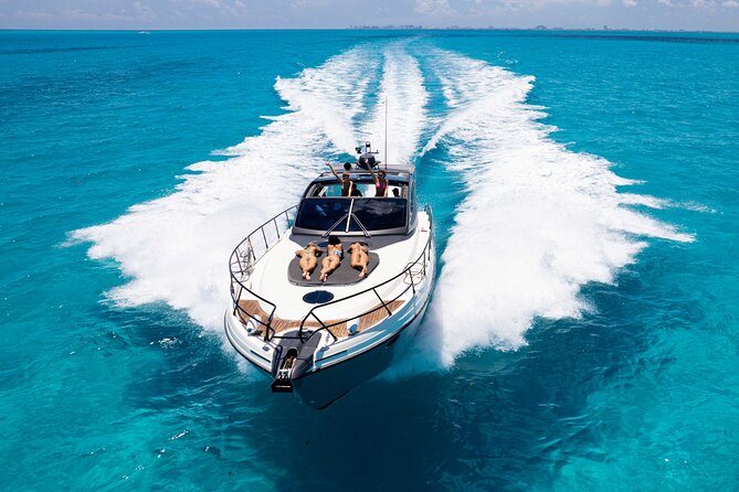 Cancun: 4-Hour All Inclusive Luxury Yacht – 50' Cranchi - Cruising out of Punta Sam and the Cancun-water first stop