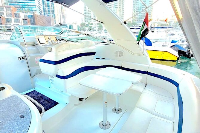 Dubai: Private Yacht Cruise on a 34 Ft Yacht - On-board comfort: sundeck relaxation, sun-beds, showers, and the BYO reality