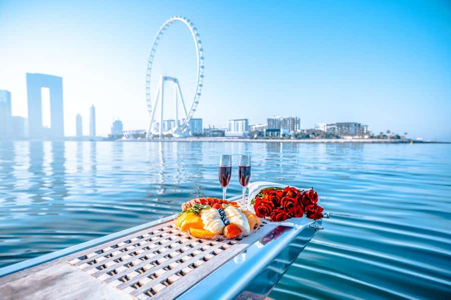 Dubai Yacht Tour - Boat Trip upto 12 guests Private event - Palm Jumeirah and Umm Suqeim: two very different looks from the same deck