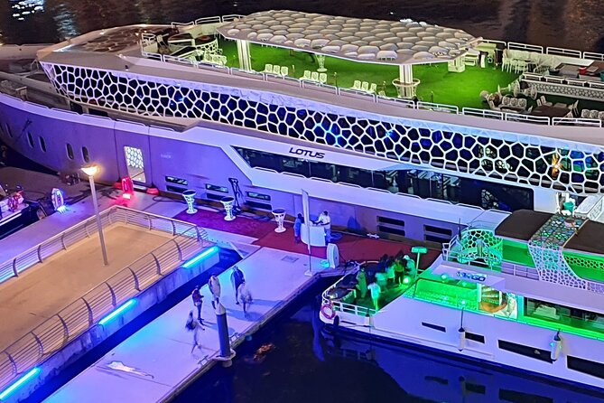 Lotus Mega Yacht Luxury Cruise with Live DJ, Dinner & Transfers - Dubai Marina at 7:00 pm: what the evening cruise feels like