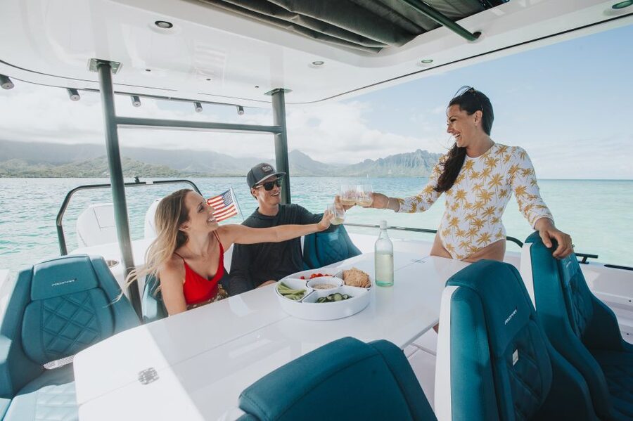 The Fastest All Inclusive Private Motor Yacht in Santorini - White Beach and the boat-only sights: cruising past the striking coast