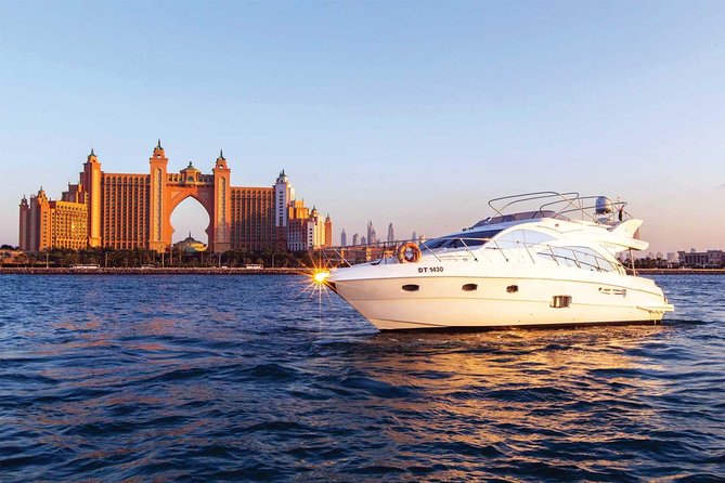 Yacht Trip Dubai : Book 56 ft Premium Yacht up to 21 people - What’s included on board: drinks, ice, and towels (the stuff you’ll actually use)
